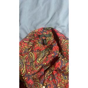 Lauren Ralph Lauren Women M Red Paisley Button Up Cotton Shirt Blouse